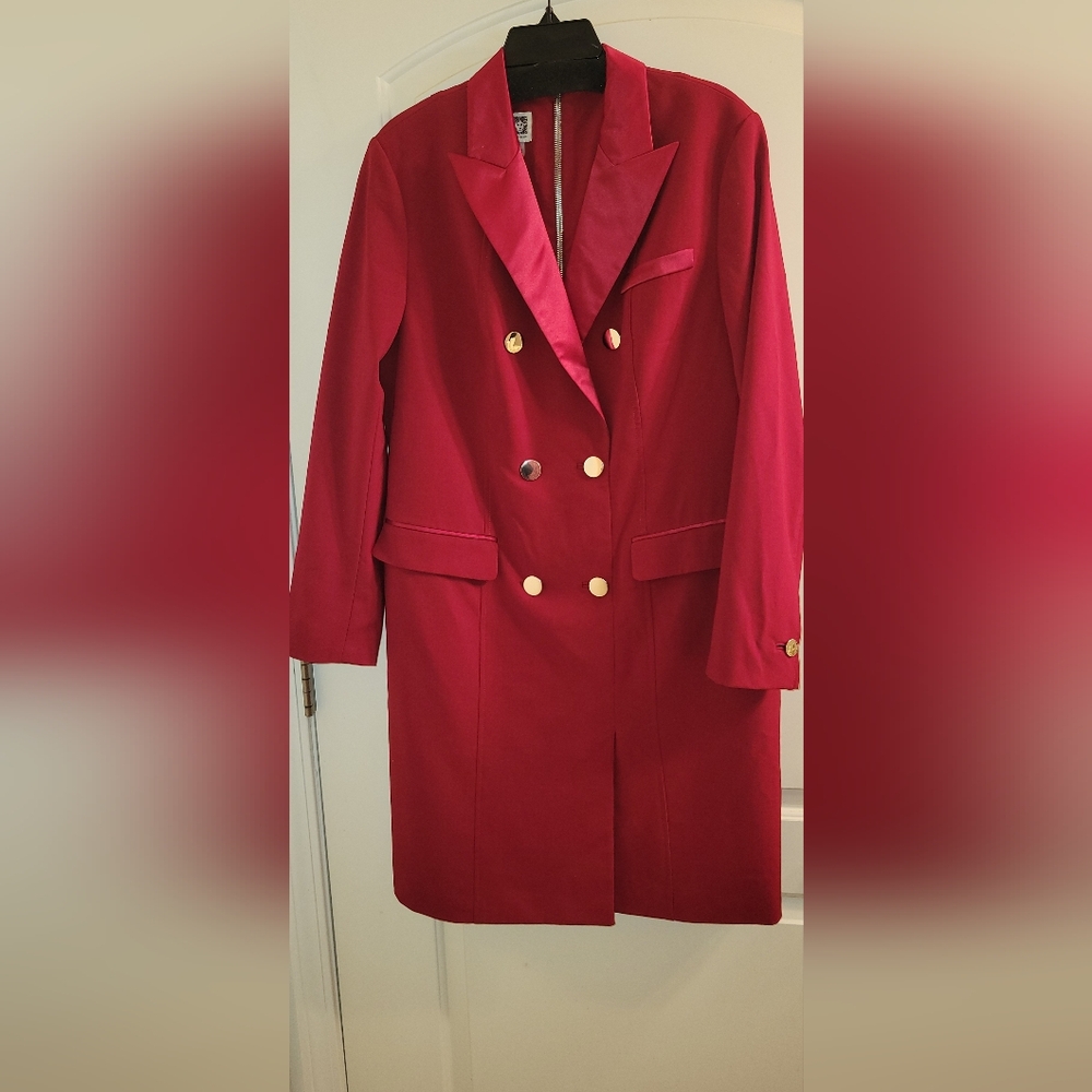 Anne Klein Red Double-Breasted Dress Blazer with Gold Buttons Size 14